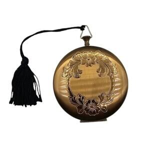 Zell Powder Compact 1940s Pocket Watch Style Cord Floral Machine Engraved Vtg